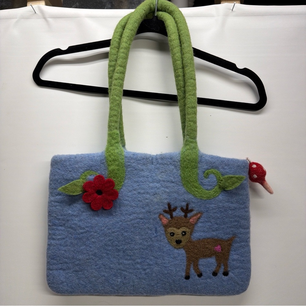 NEW Handmade Nepal 100% Felted Boiled Wool‎ Shoulder Bag Boho Hippie Blue Tote